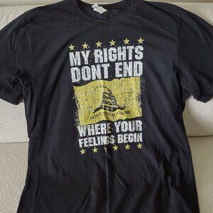 Canvas “My rights don’t end where your feelings begin” black tee, size XL